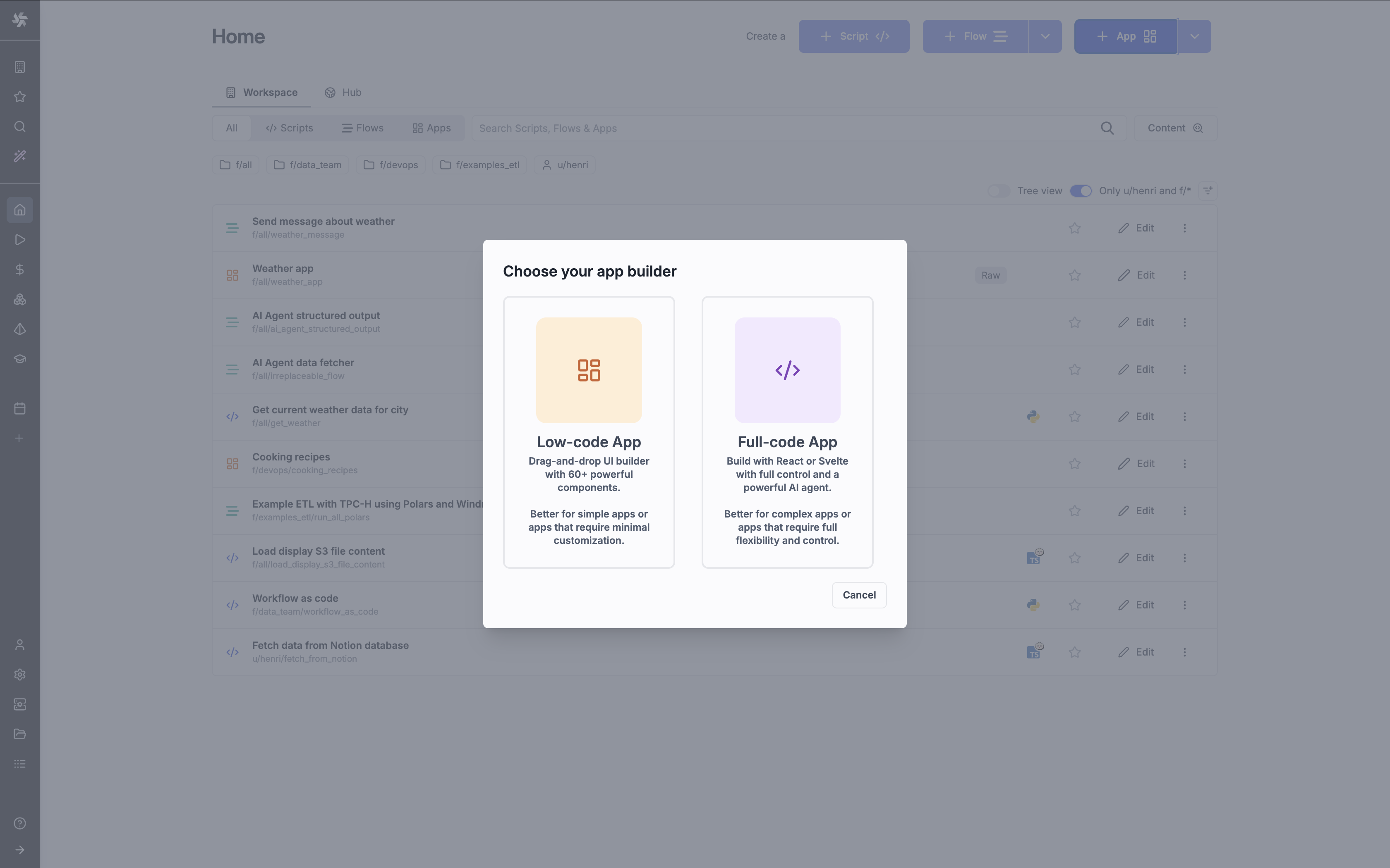 Pick full-code app